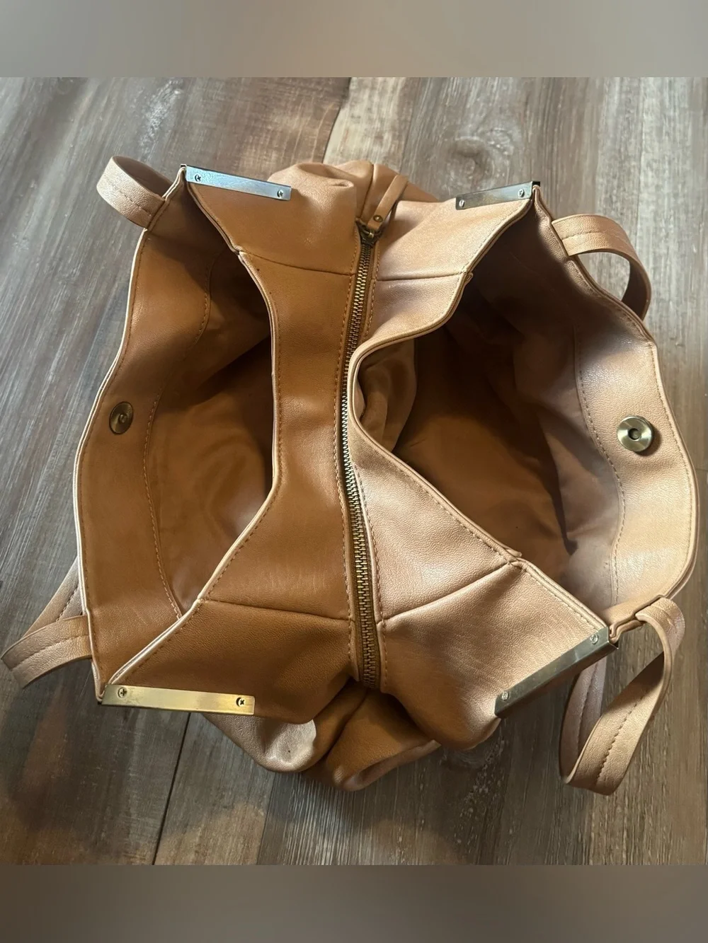 Madison West Tan Leather-Look Double-Compartment Purse